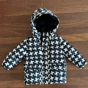 Burberry Toddler Down Puffer Jacket Size 12M Black White Monogram Hood Coat